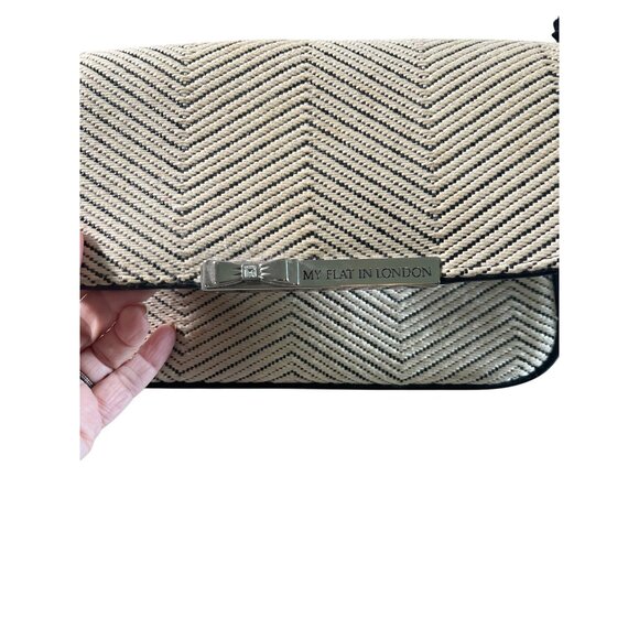 My Flat In London Shoulder Bag, Ivory Chevron Chain Strap and Black Bow Detail - Picture 3 of 10